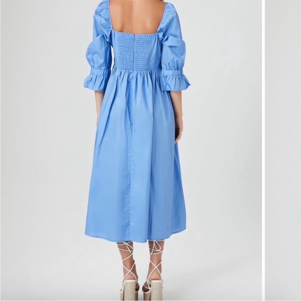New Forever21 Blue Puff-Sleeve Midi Dress - Picture 5 of 9
